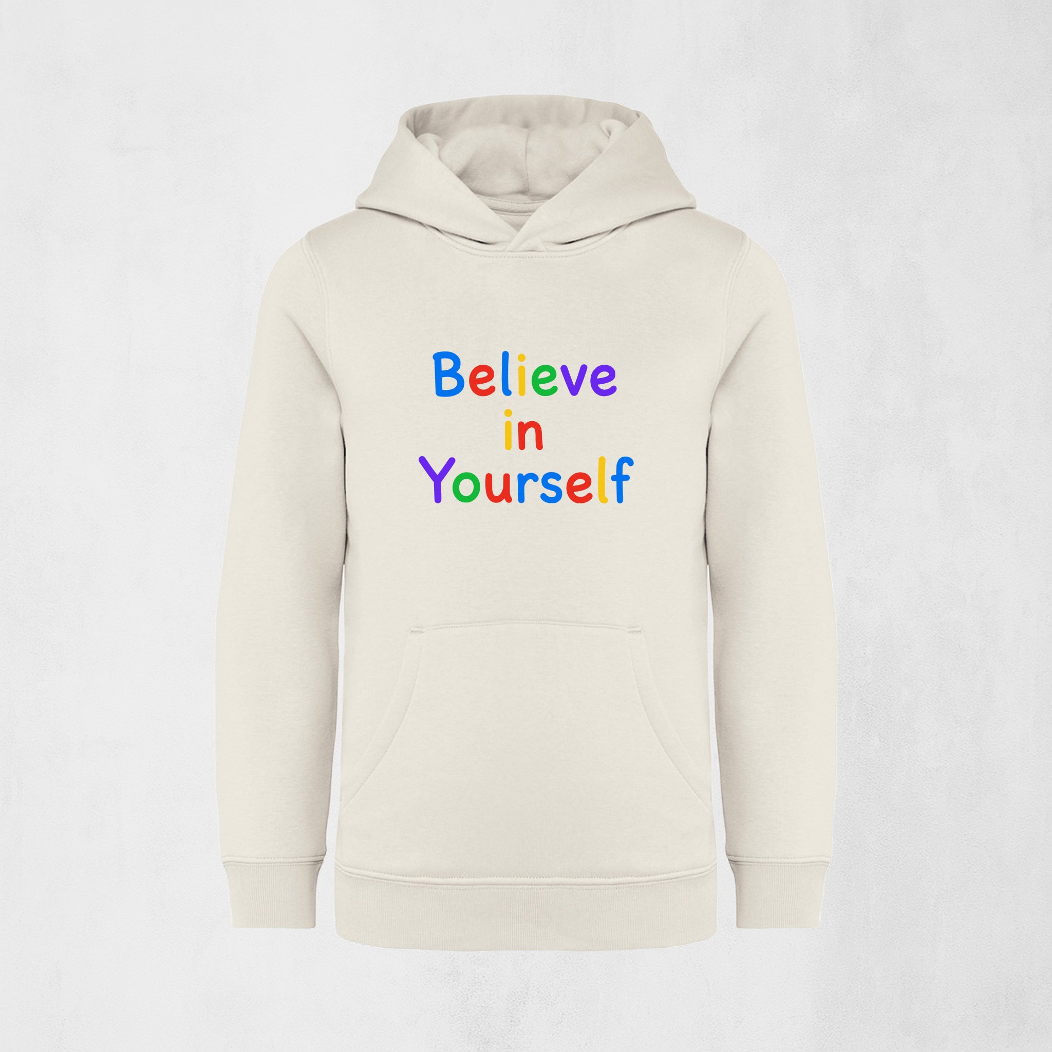 Premium hoodie med Believe in Yourself | Regnbåge