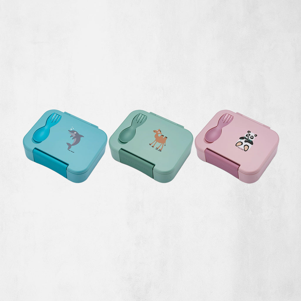 Matlåda för barn med tre fack och bestick – BentoBOX™